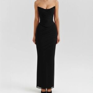 Malu - Black Mesh Two-Piece Set with Maxi Skirt & Neck Scarf